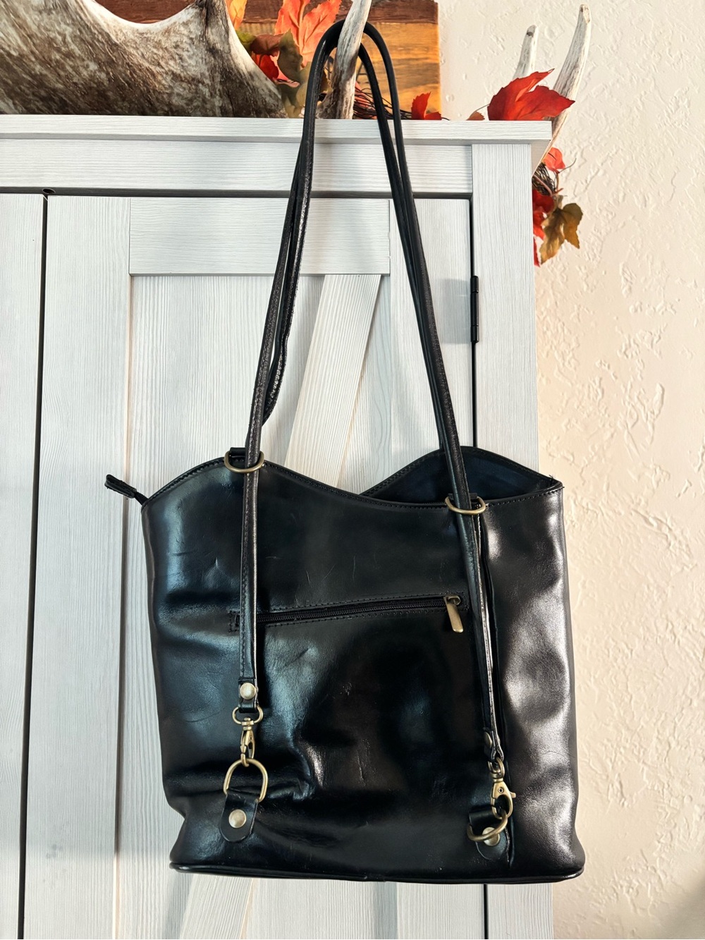 Pelle Made in Italy Black Leather Bag Purse Shoulder Brass hardware